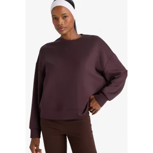 Defacto E8954AXBN340 Kahve DeFactoFit Oversize Geniş Kalıp Bisiklet Yaka Modal Sporcu Sweatshirt