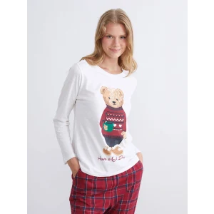 LCW DREAM Bordo Ayı Teddy Baskılı Kadın Pijama Takımı