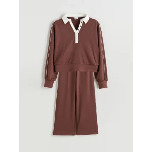 LCW Kids Bordo Polo Yaka Kız Çocuk Sweatshirt ve Eşofman Alt