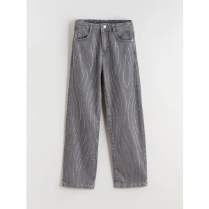 LCW Kids Gri Straight Fit Taşlı Kız Çocuk Jean Pantolon