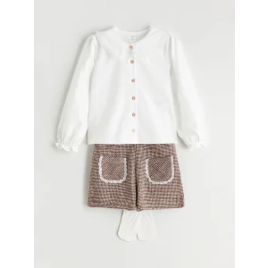 LCW Kids Ekru Kız Bebek Gömlek Etek ve Külotlu Çorap 3lü