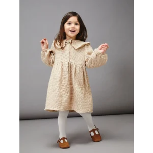 LCW baby Bej Bebe Yaka Müslin Kız Bebek Elbise