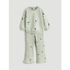 LCW Kids Yeşil Çiçekli Kız Çocuk Sweatshirt ve Tayt Pantolon 2li