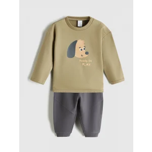 LCW baby Haki Baskılı Erkek Bebek Sweatshirt ve Eşofman Alt 2li