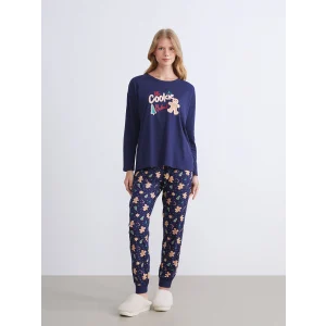 LCW DREAM Lacivert Kurabiye Adam Baskılı Kadın Pijama Takımı