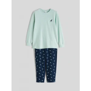 LCW Kids Yeşil Baskılı Waffle Erkek Çocuk Pijama Takımı