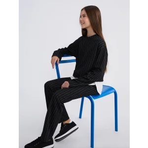 LCW Kids Siyah Bisiklet Yaka Kız Çocuk Sweatshirt ve Pantolon