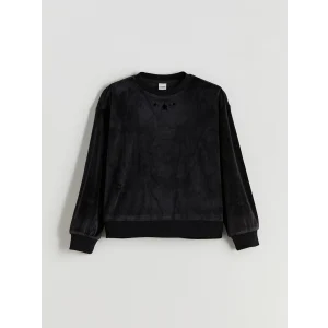 LCW Kids Siyah Bisiklet Yaka Kadife Kız Çocuk Sweatshirt