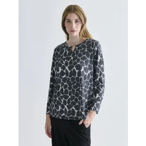 LCW Grace Siyah Bisiklet Yaka Desenli Bluz