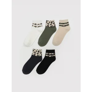 LCW DREAM Ekru Leopar Desenli Kadın Soket Çorap 5li