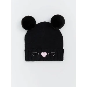 LCW ACCESSORIES Siyah Kalp Nakışlı Kız Çocuk Bere