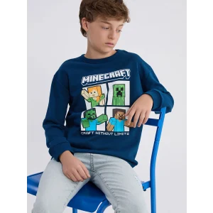 LCW Kids Petrol Bisiklet Yaka Minecraft Baskılı Erkek Çocuk Sweatshirt