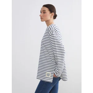 LCW Comfort Lacivert Bisiklet Yaka Çizgili Kadın Sweatshirt