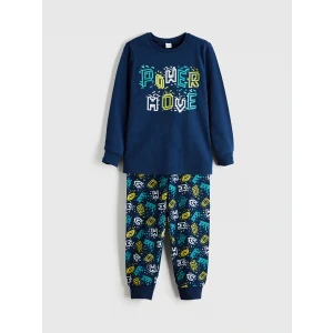 LCW Kids Lacivert Bisiklet Yaka Baskılı Erkek Çocuk Pijama Takımı