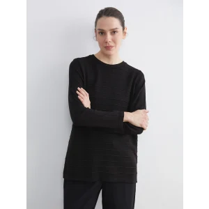 LCW Grace Siyah Bisiklet Yaka Çizgili Kadın Triko Kazak