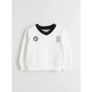 LCW Kids Ekru V Yaka Kız Çocuk Sweatshirt