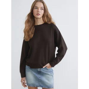 XSIDE Kahverengi Bisiklet Yaka Oversize Kadın Sweatshirt