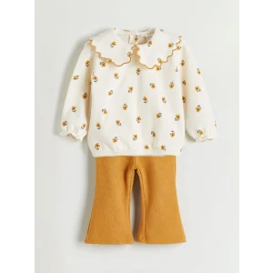 LCW baby Ekru Bebe Yaka Kız Bebek Bluz ve Tayt Pantolon 2li