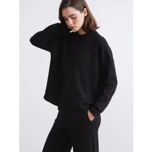 LCW Vision Siyah Bisiklet Yaka Oversize Kadın Sweatshirt