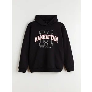 LCW Kids Siyah Kapüşonlu Baskılı Erkek Çocuk Sweatshirt