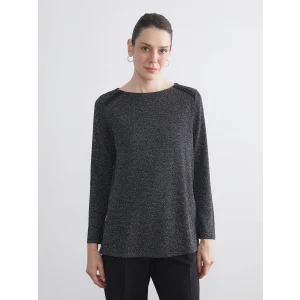 LCW Grace Siyah Bisiklet Yaka Parlak Görünümlü Bluz