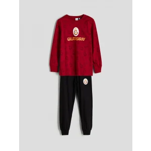 LCW Kids Kırmızı Bisiklet Yaka Galatasaray Baskılı Erkek Çocuk Pijama Takımı