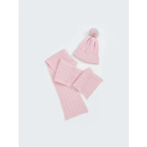 LCW ACCESSORIES Pembe Ponpon Detaylı Kız Çocuk Atkı ve Bere Takım