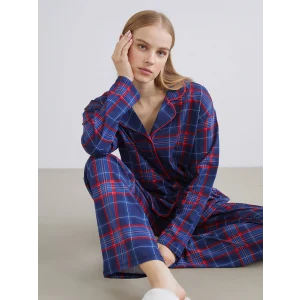 LCW Young Lacivert Gömlek Yaka Ekose Kadın Pijama Takımı