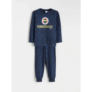 LCW Kids Lacivert Bisiklet Yaka Baskılı Erkek Çocuk Pijama Takımı