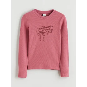 LCW Kids Pembe Bisiklet Yaka Baskılı Kız Çocuk Tişört