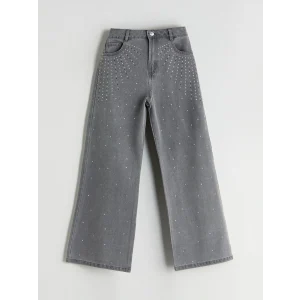 LCW Kids Gri Wideleg Kız Çocuk Jean Pantolon