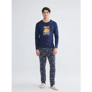 LC WAIKIKI Lacivert Standart Kalıp Garfield Baskılı Erkek Pijama Takımı