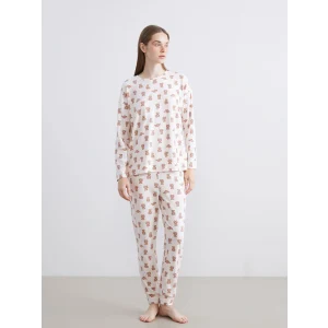 LCW Young Pembe Bisiklet Yaka Ayı Baskılı Kadın Pijama Takımı