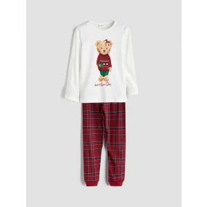 LCW Kids Ekru Teddy Ayı Baskılı Kız Çocuk Pijama Takımı