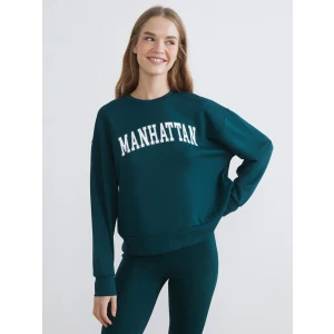 XSIDE Yeşil Manhattan Baskılı Kadın Sweatshirt