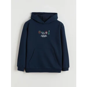 LCW Kids Lacivert Kapüşonlu Yılbaşı Temalı Erkek Çocuk Sweatshirt
