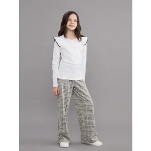 LCW Kids Bej Beli Lastikli Ekose Kız Çocuk Pantolon