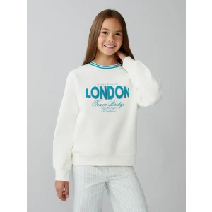 LCW Kids Ekru London Baskılı Kız Çocuk Kalın Sweatshirt