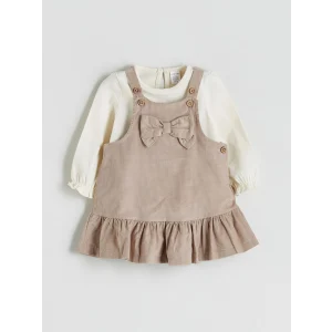LCW baby Kahverengi Bisiklet Yaka Fiyonk Detaylı Kız Bebek Elbise ve Bluz