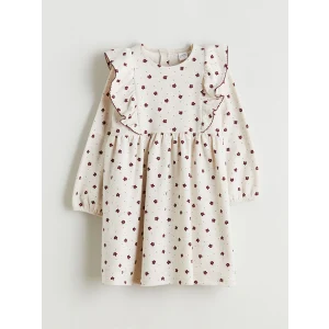 LCW Kids Ekru Bisiklet Yaka Çiçekli Kız Çocuk Elbise