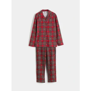 LCW Kids Kırmızı Ekose Desenli Kız Çocuk Pijama Takımı