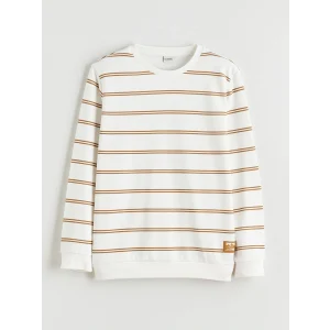 LCW Kids Kahverengi Bisiklet Yaka Çizgili Erkek Çocuk Sweatshirt