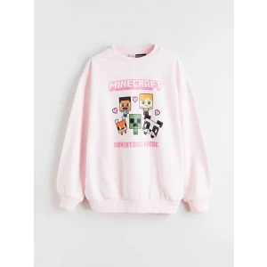 LCW Kids Pembe Bisiklet Yaka Minecraft Baskılı Kız Çocuk Sweatshirt