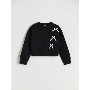 LCW Kids Siyah Bisiklet Yaka Kız Çocuk Sweatshirt