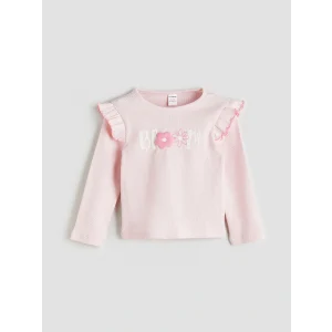 LCW Kids Pembe Bisiklet Yaka Baskılı Kız Çocuk Tişört