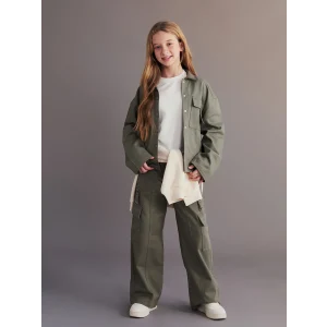 LCW Kids Haki Geniş Paça Gabardin Kız Çocuk Kargo Pantolon