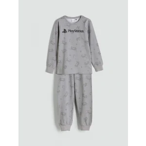 LCW Kids Gri Bisiklet Yaka PlayStation Baskılı Erkek Çocuk Pijama Takımı