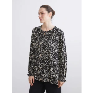 LCW Grace Siyah Bağlamalı Yaka Desenli Bluz
