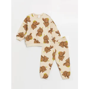 LCW baby Bej Bisiklet Yaka Baskılı Erkek Bebek Sweatshirt ve Eşofman Alt 2li