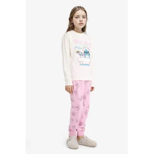 Defacto F7356A8ER105 Ekru Kız Çocuk Disney Lilo & Stitch Pijama Takımı Uzun Kollu Üst Uzun Alt